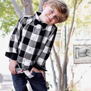 Black plaid little boys button down